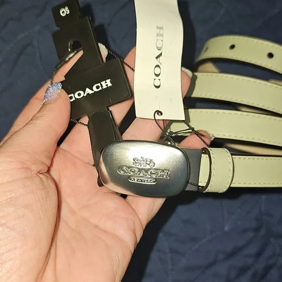 Coach NWT Beige Leather Belt with Silver Buckle 39 To 43